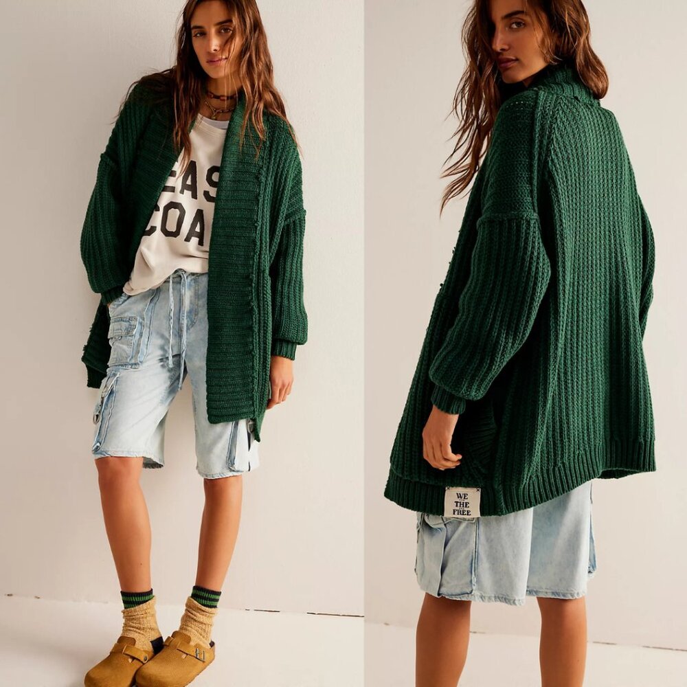 We The Free Wonderful You Cardi in Hunter Green NEW